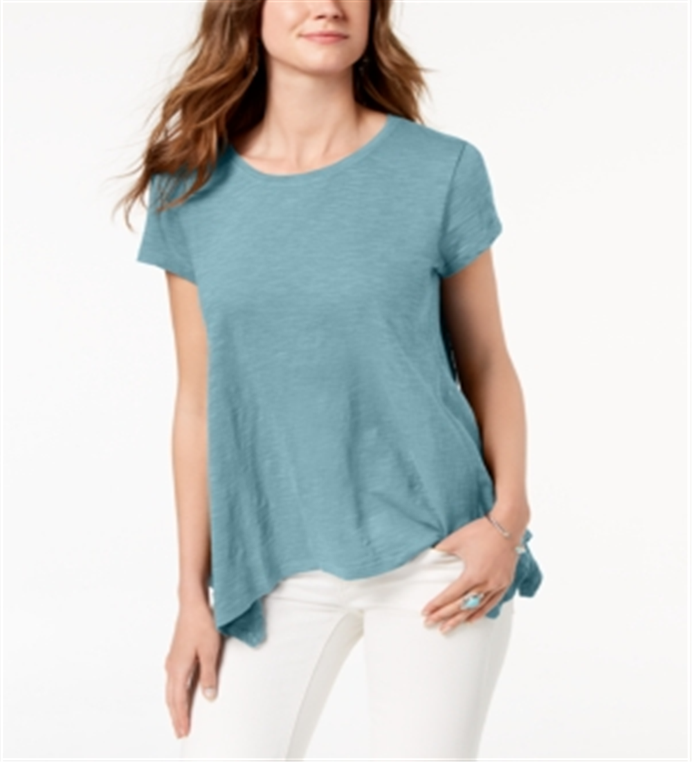 Camiseta feminina estilo &amp; co com bainha de lenço, azul, tamanho médio