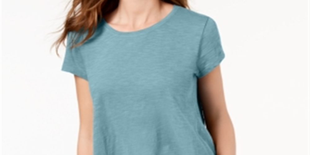 Camiseta feminina estilo &amp; co com bainha de lenço, azul, tamanho médio