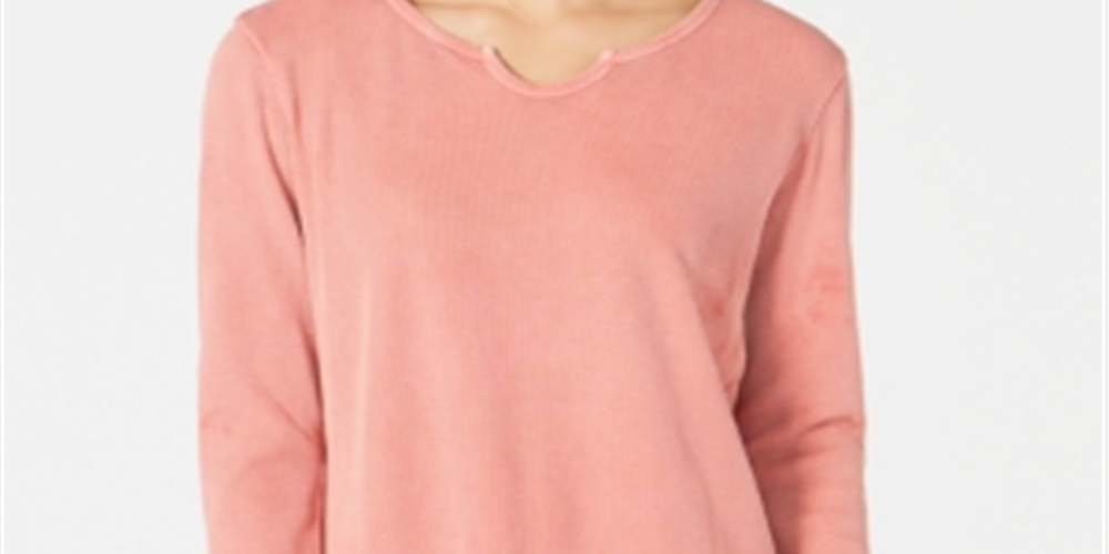 Blusa feminina de manga comprida e gola redonda Style &amp; CO, laranja, tamanho pequeno XL