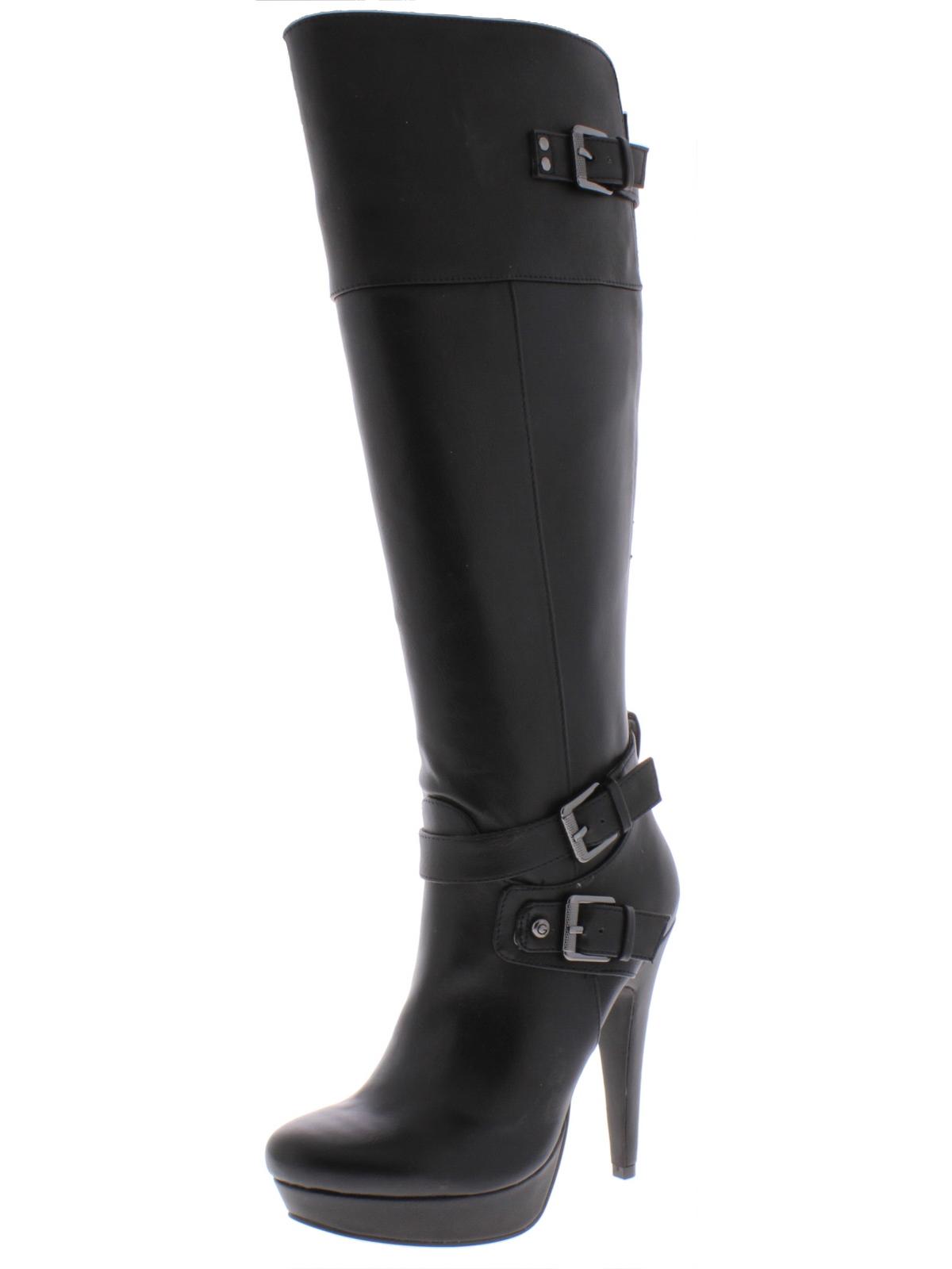 Botas plataforma Desra femininas G by Guess em couro sintético, cano alto, pretas, tamanho 7,5 M