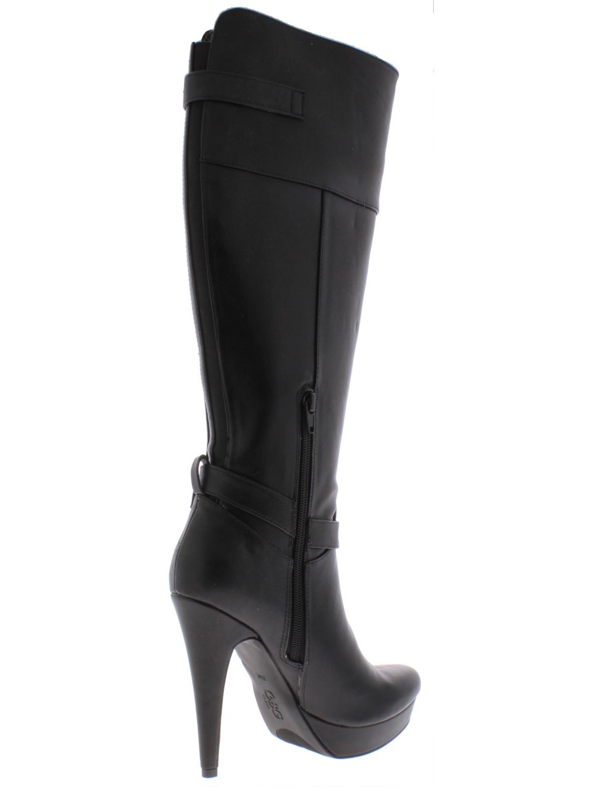 Botas plataforma Desra femininas G by Guess em couro sintético, cano alto, pretas, tamanho 7,5 M
