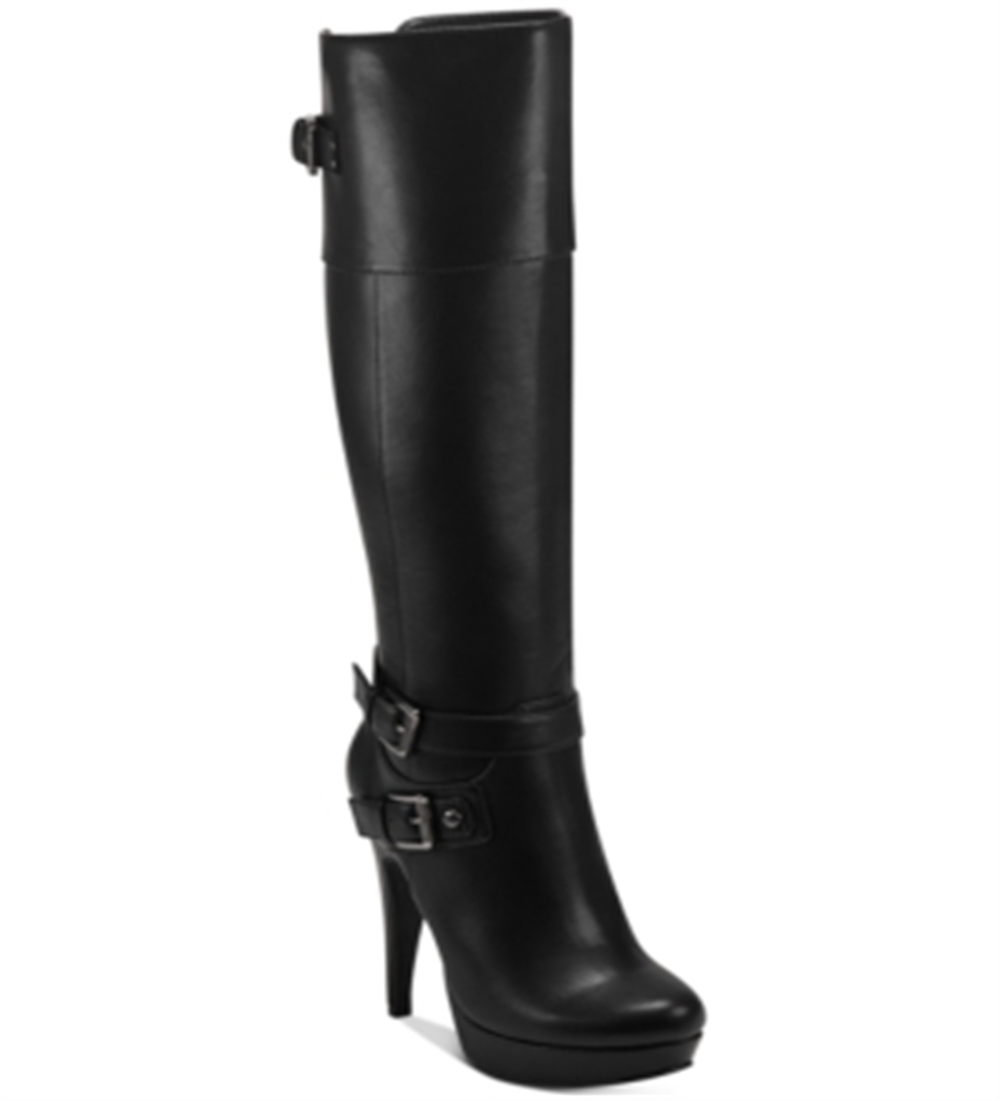 Botas plataforma Desra femininas G by Guess em couro sintético, cano alto, pretas, tamanho 7,5 M