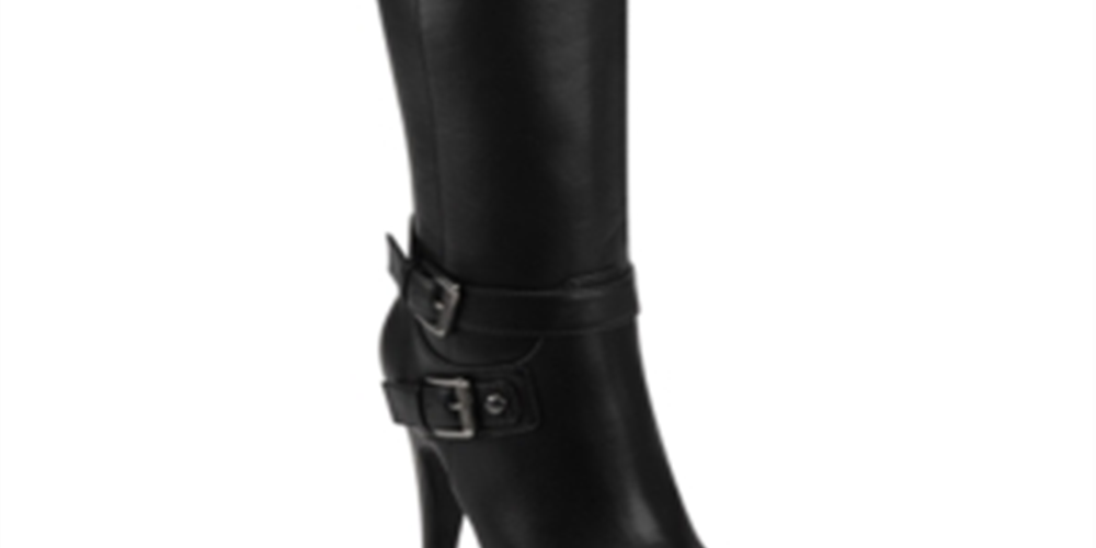 Botas plataforma Desra femininas G by Guess em couro sintético, cano alto, pretas, tamanho 7,5 M