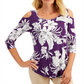 Blusa feminina com estampa floral e ombros descobertos, roxa, tamanho médio, da coleção JM
