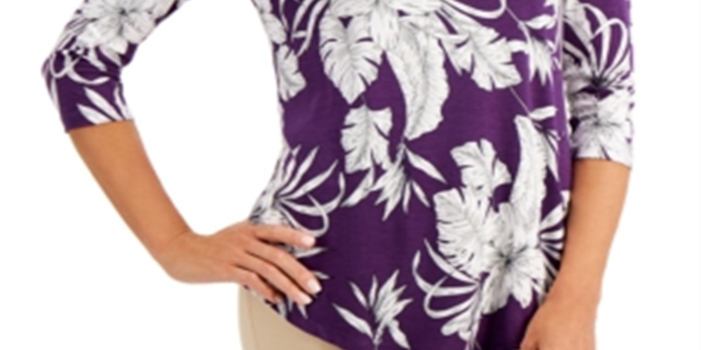 Blusa feminina com estampa floral e ombros descobertos, roxa, tamanho médio, da coleção JM