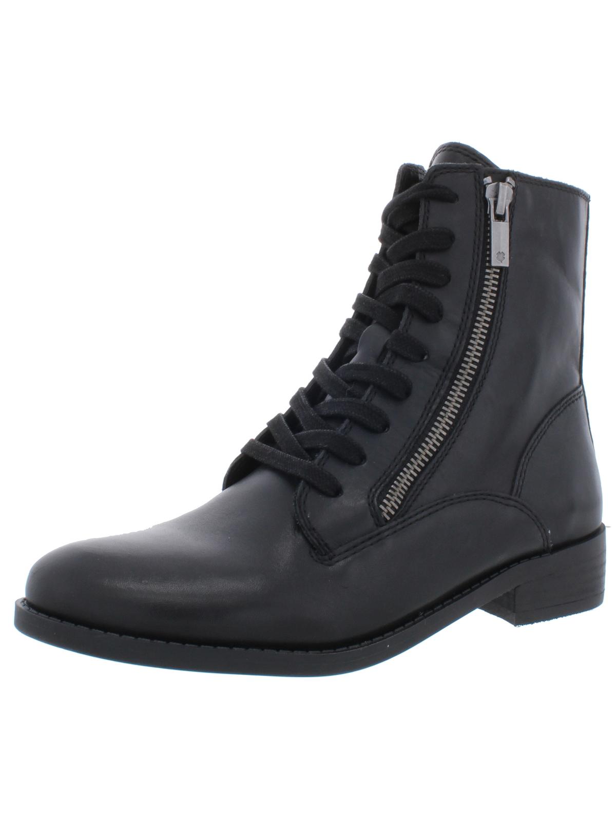 Botas femininas Lucky Brand Hildran de couro, bico amendoado, cano curto, pretas, tamanho 5,5 m