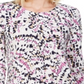 JM Collection Blusa feminina estampada com manga 3/4 e decote redondo, tamanho pequeno, branca