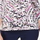 JM Collection Blusa feminina estampada com manga 3/4 e decote redondo, tamanho pequeno, branca