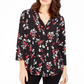 Blusa feminina Charter Club com estampa floral e decote em V, plissada, preta escura, tamanho GG
