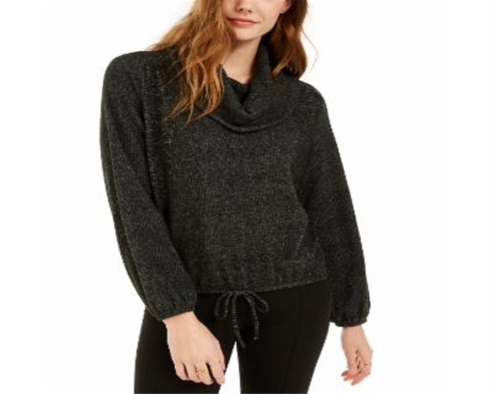 Suéter texturizado com gola alta e cordão BCX Junior, preto, tamanho XS