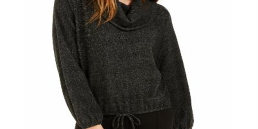 Suéter texturizado com gola alta e cordão BCX Junior, preto, tamanho XS