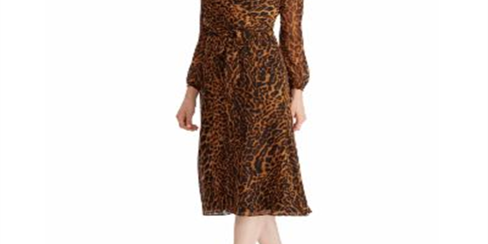 Vestido Ralph Lauren Feminino Estampa Ocelot Georgette Marrom Tamanho 18