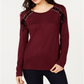 Moletom feminino com renda e fita INC International Concepts, tamanho pequeno, vermelho