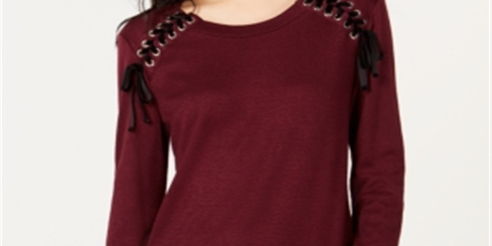 Moletom feminino com renda e fita INC International Concepts, tamanho pequeno, vermelho