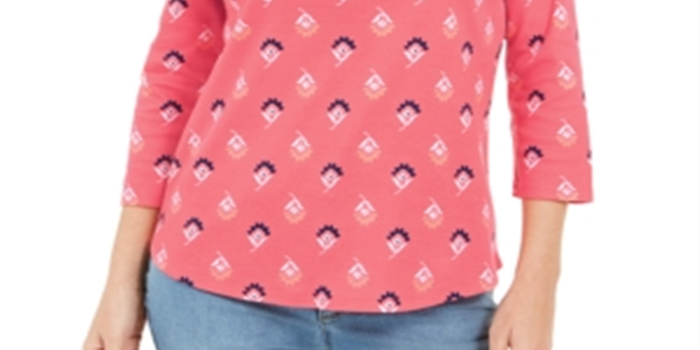 Charter Club Blusa feminina estampada com decote canoa, vermelha, tamanho grande