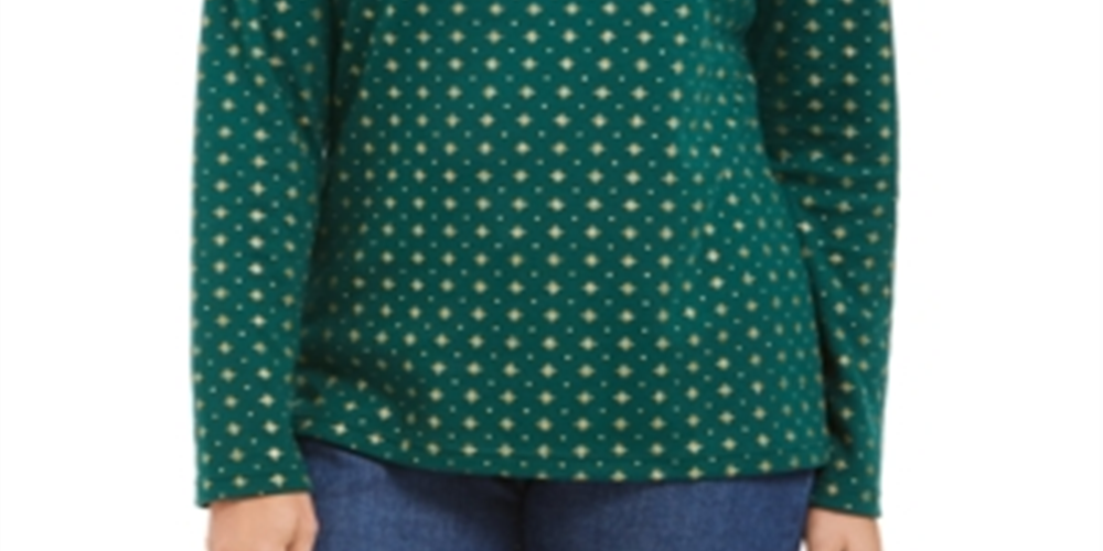 Camisola Karen Scott Feminina com Estampa de Flocos de Neve e Gola Redonda em Abeto, Tamanho M