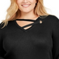 JM Collection Suéter feminino plus size com detalhes em ilhós, preto profundo, tamanho 0X