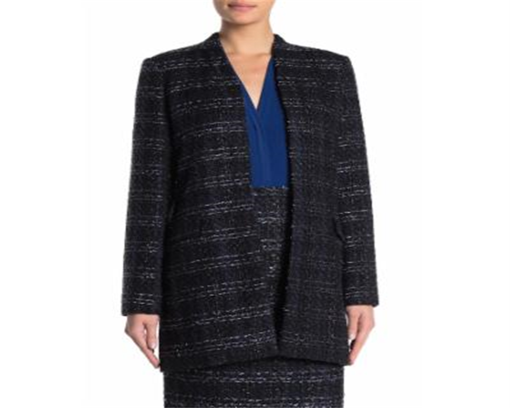 Material Girl Jaqueta longa aberta feminina de tweed metálico azul tamanho 12