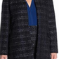 Material Girl Jaqueta longa aberta feminina de tweed metálico azul tamanho 12
