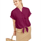 Camisa feminina Charter Club de linho com botões e amarração frontal, vermelha, tamanho grande