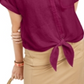 Camisa feminina Charter Club de linho com botões e amarração frontal, vermelha, tamanho grande
