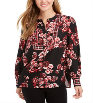 Charter Club Top Henley Feminino Estampado Misto Vermelho Tamanho Pequeno