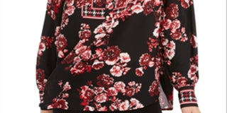 Charter Club Top Henley Feminino Estampado Misto Vermelho Tamanho Pequeno