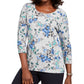 Blusa Karen Scott com estampa floral, manga 3/4, cinza fumê, tamanho P/M