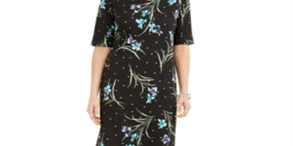 Vestido feminino estampado com decote canoa Karen Scott, preto, tamanho pequeno