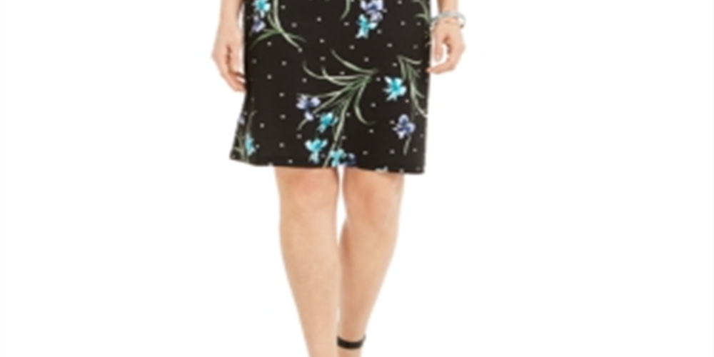 Vestido feminino estampado com decote canoa Karen Scott, preto, tamanho pequeno