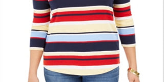 Charter Club Blusa feminina listrada de algodão Pima com botões e ombros, amarela, tamanho GG