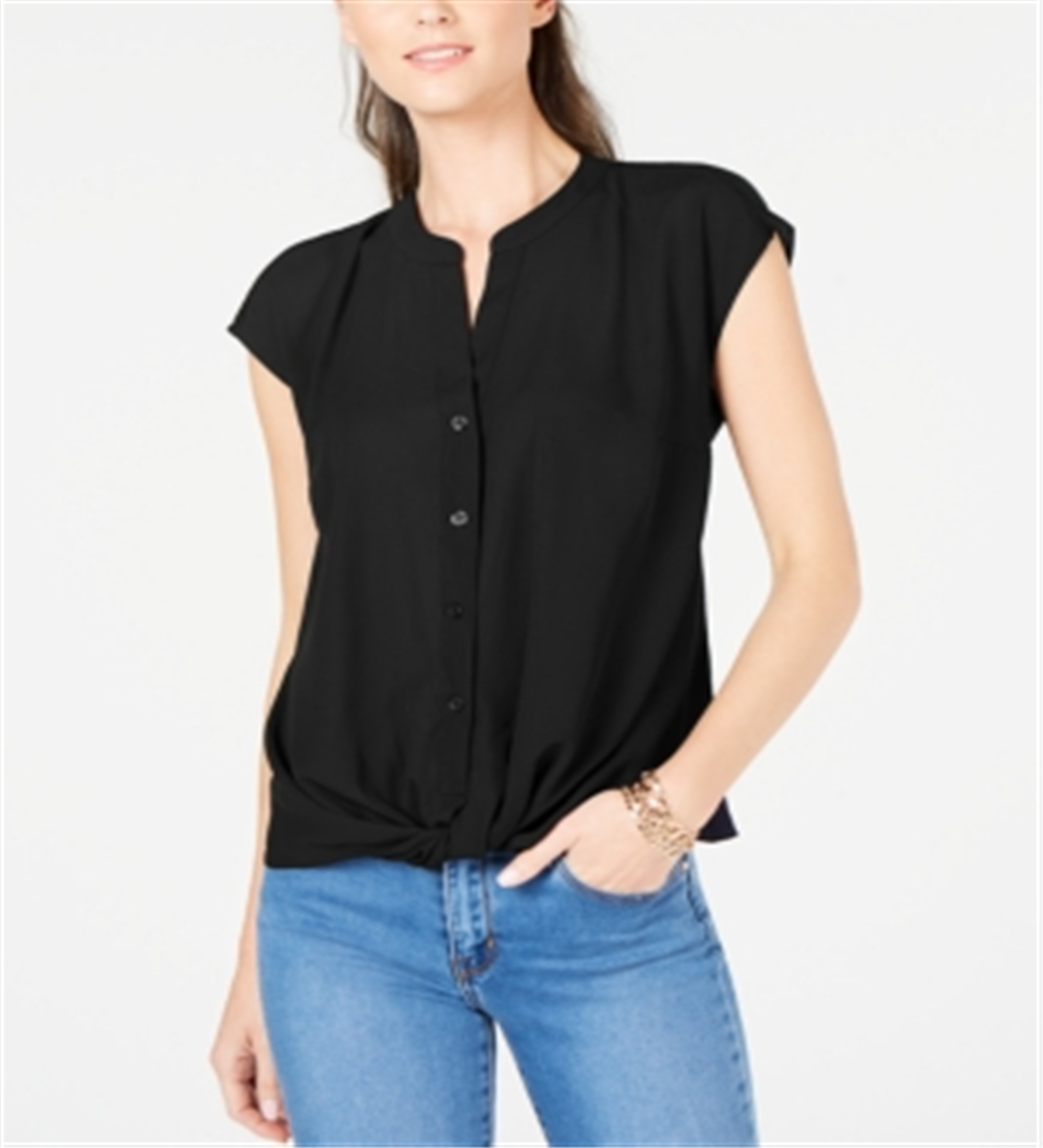 Top feminino com frente torcida INC International Concepts, preto, tamanho pequeno