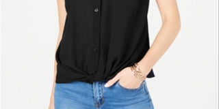 Top feminino com frente torcida INC International Concepts, preto, tamanho pequeno