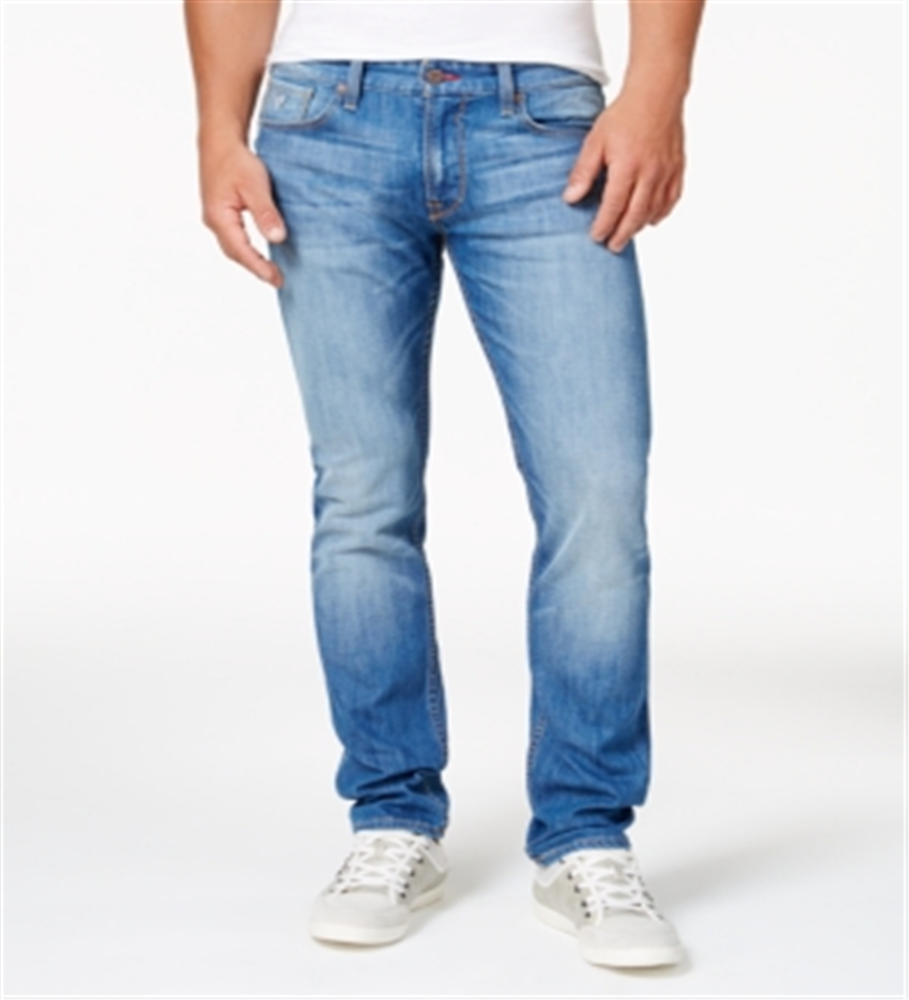 Calça jeans masculina Guss azul claro slim reta elástica tamanho 38x30