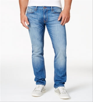 Calça jeans masculina Guss azul claro slim reta elástica tamanho 38x30