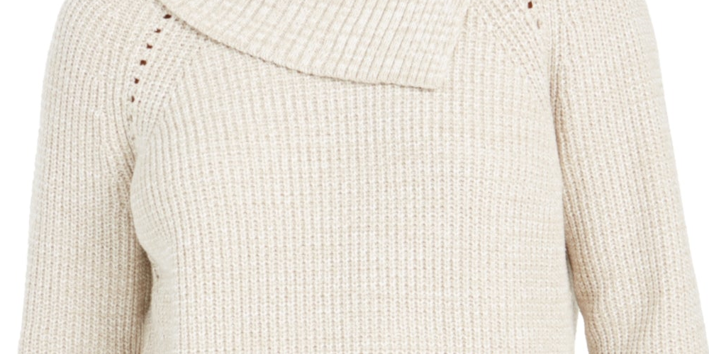 Suéter feminino estilo &amp; co com decote envelope e mangas compridas, bege, tamanho pequeno GG
