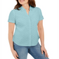 Camisa feminina Karen Scott de algodão bordada, azul, tamanho grande