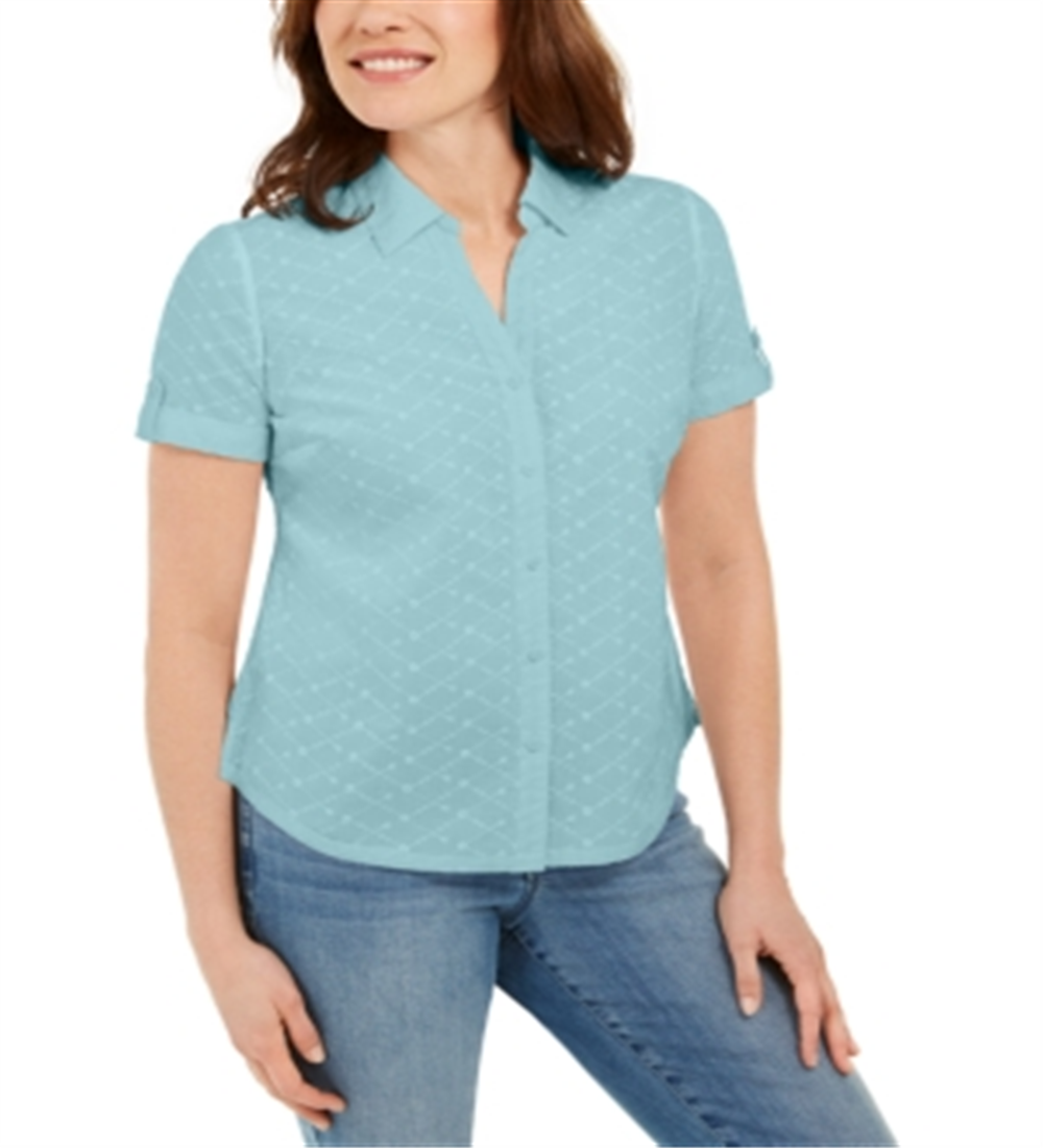 Camisa feminina Karen Scott de algodão bordada, azul, tamanho grande