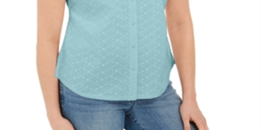Camisa feminina Karen Scott de algodão bordada, azul, tamanho grande
