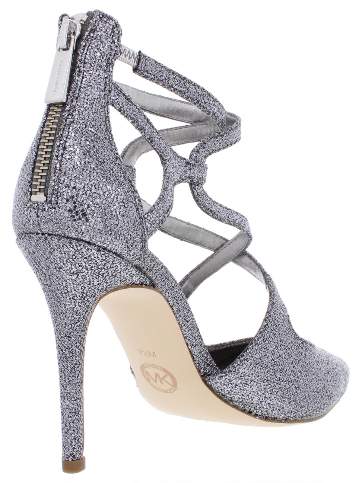 Michael Kors Catia Salto Alto Feminino Glitter Bico Fino Prata/Azul Tamanho 6