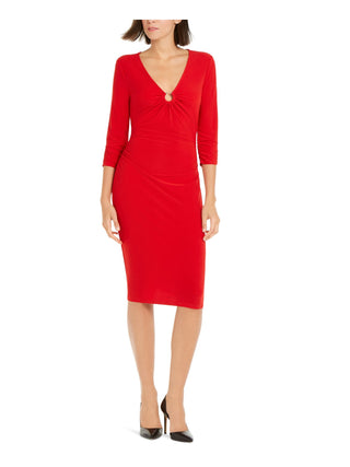 Vestido feminino INC Ring-Hardware franzido MIDI vermelho tamanho pequeno