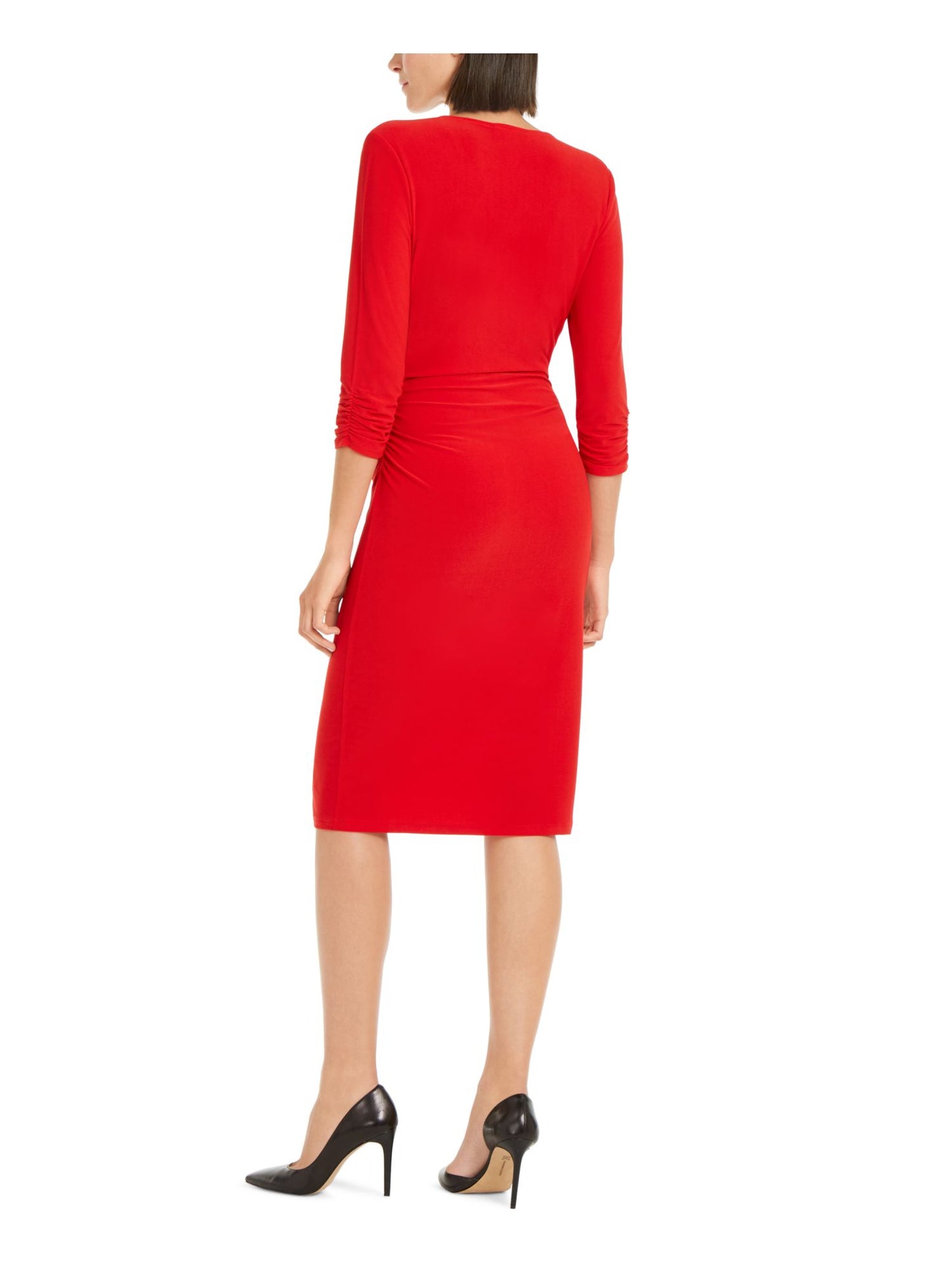 Vestido feminino INC Ring-Hardware franzido MIDI vermelho tamanho pequeno