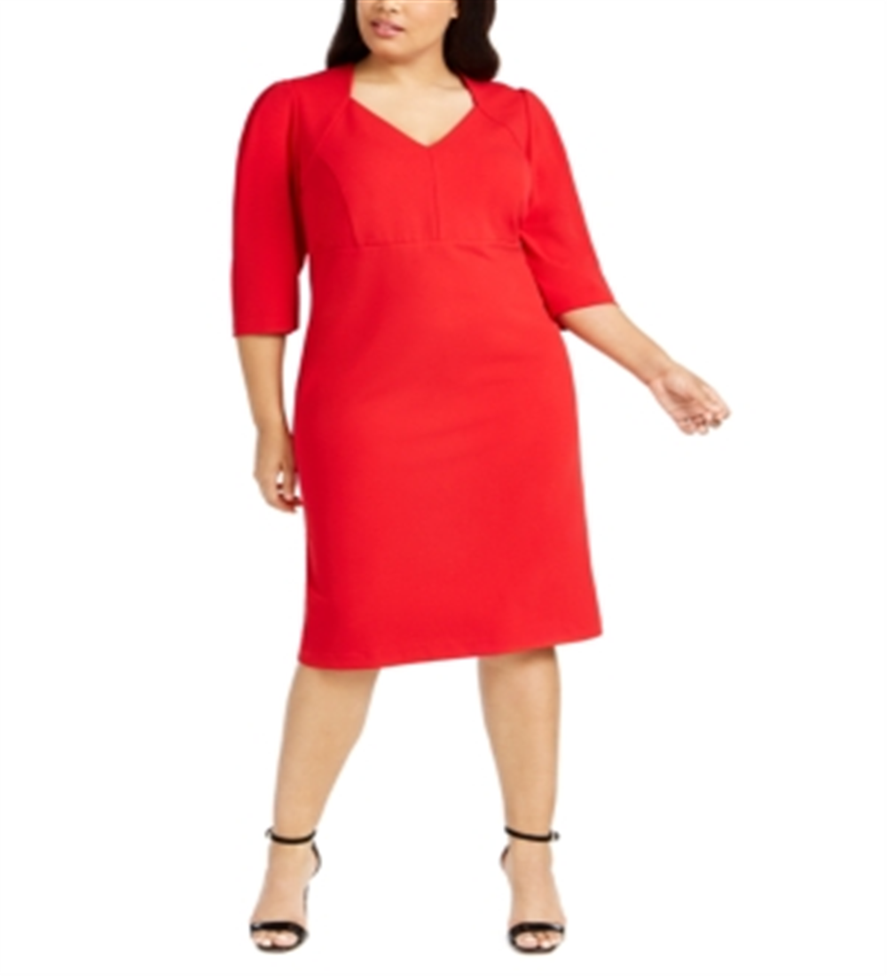 Calvin Klein Plus Novo Vestido Curto com Decote em V Escolha Vermelho Tamanho 20W