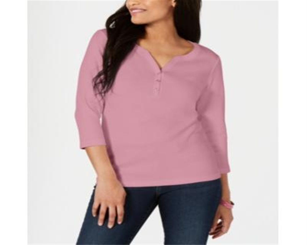 Karen Scott Top Henley Feminino Mellow Rose Pink Tamanho Médio