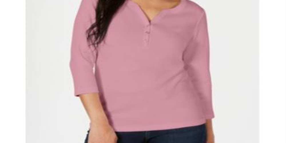 Karen Scott Top Henley Feminino Mellow Rose Pink Tamanho Médio