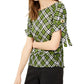 Blusa xadrez com mangas ilhós Michael Michael Kors, verde, tamanho XXS