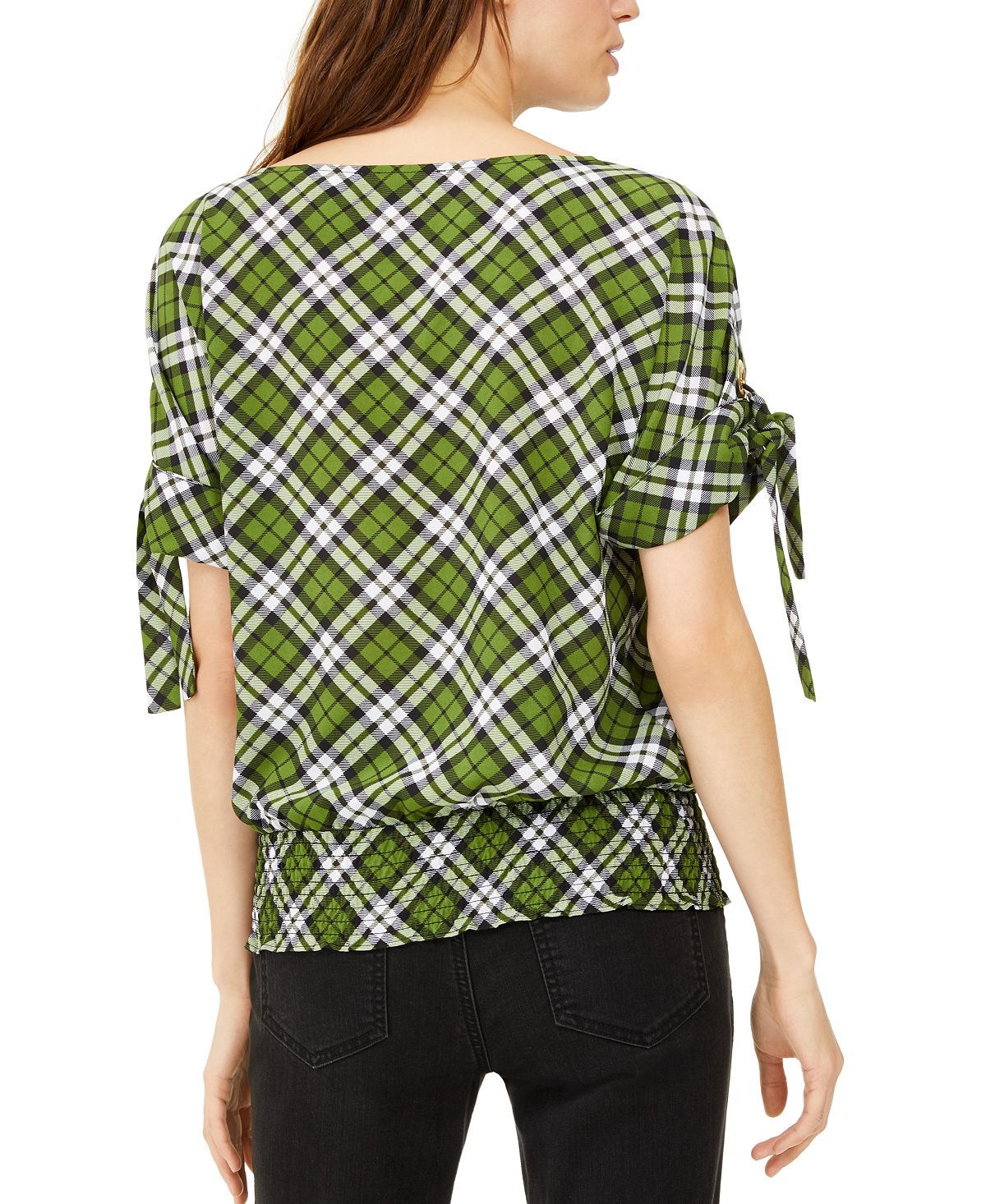 Blusa xadrez com mangas ilhós Michael Michael Kors, verde, tamanho XXS