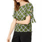 Blusa xadrez com mangas ilhós Michael Michael Kors, verde, tamanho XXS