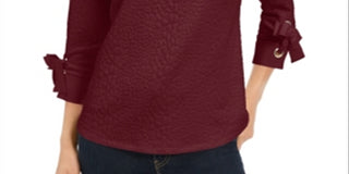 Charter Club Top Feminino Jacquard com Punho e Laço Vermelho Pequeno