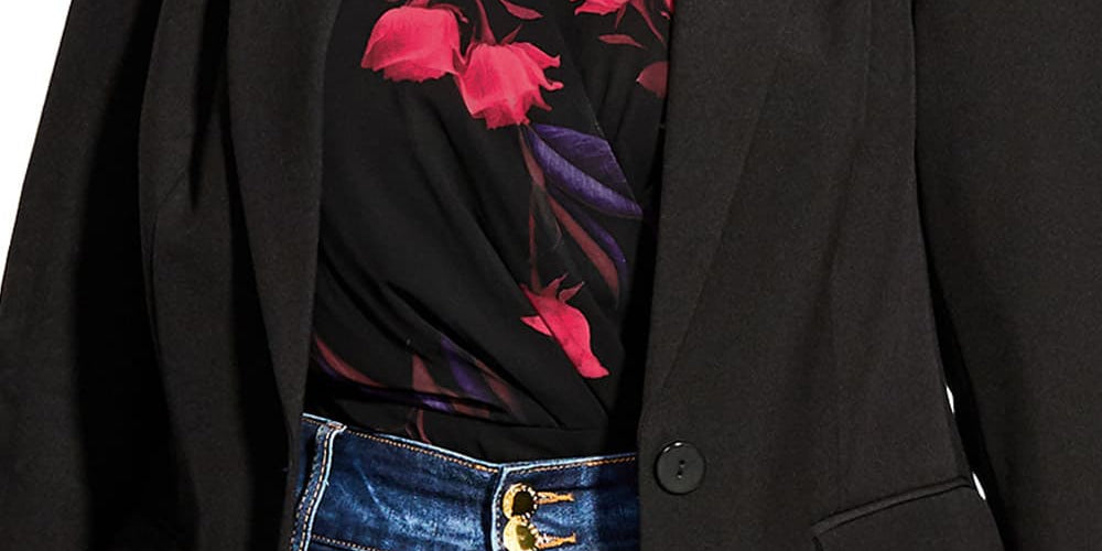 Jaqueta feminina plus size da City Chic Trendy com um botão, preta, tamanho 18W